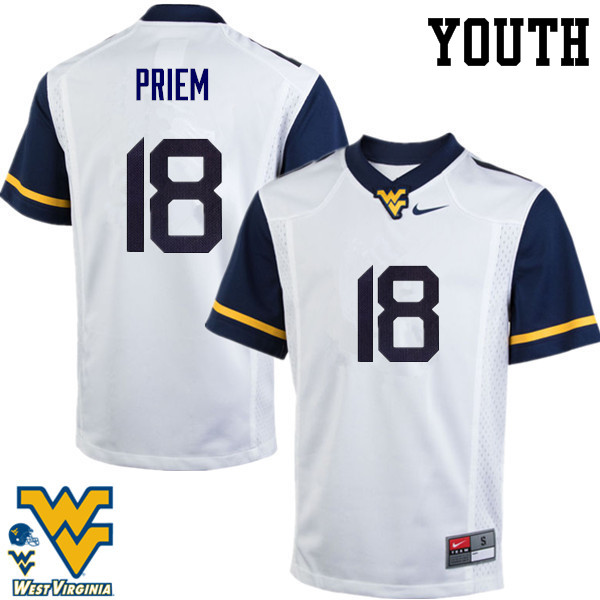 Youth #18 Nick Priem West Virginia Mountaineers College Football Jerseys-White